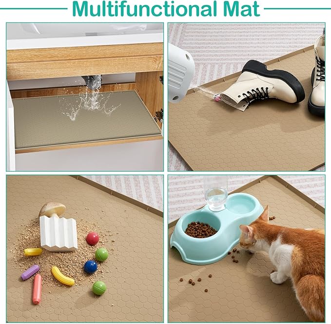 Waterproof Under Sink Mat 28" x 22", Silicone Cabinet Liner, Rubber Protector for Kitchen and Bathroom, Keeps Cabinets Clean, Dry, and Organized (Beige)