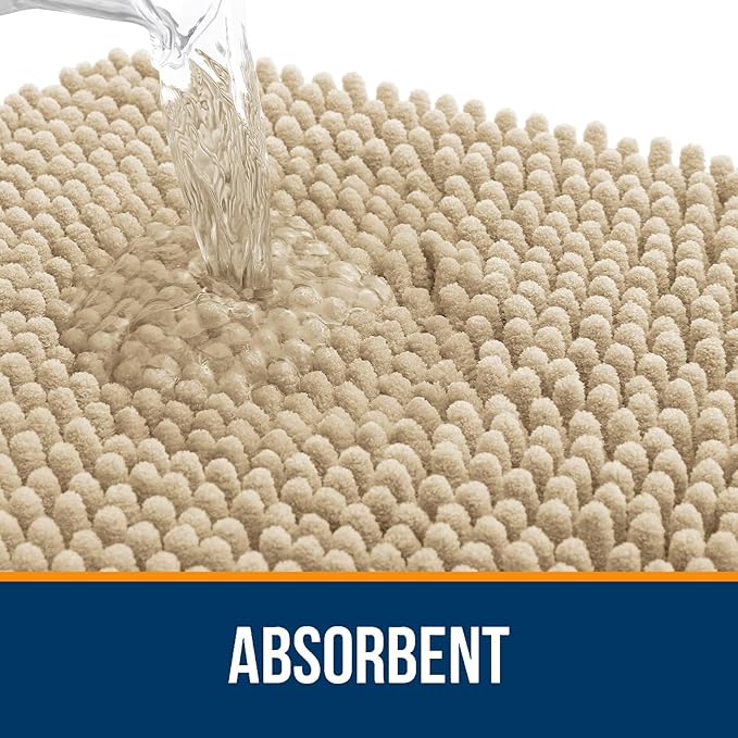 OLANLY Toilet Rugs U-Shaped 24x24, Extra Soft Absorbent Chenille Contour Bathroom Rugs for Toilet, Dry Quickly, Machine Washable, Non-Slip Bath Mat, Beige