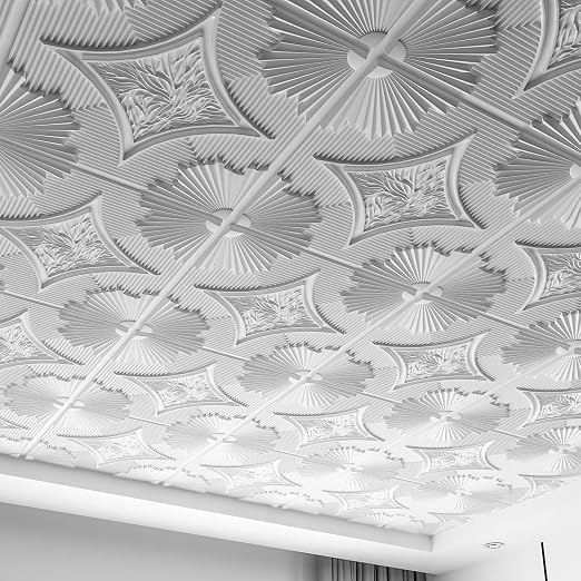 Art3d Drop Ceiling Tiles 24x24 in White, 3D Wainscoting Panels Glue Up 2x2