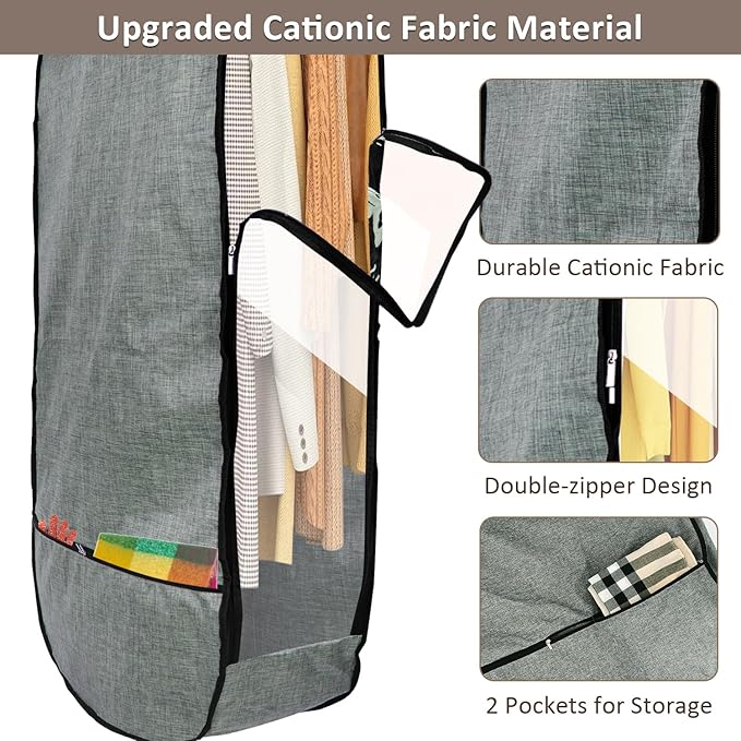 4PCS Garment Bags for Hanging Clothes,Chakera Large Breathable Garment Bag for Closet Storage with 10”Gusseted,Clear Clothing Storage Garment Cover for Dress Sweater with Double Zipper,Grey