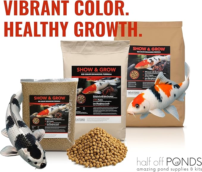 HALF OFF PONDS Show & Grow Koi Fish Food - 10 lb Floating Pellets, 5mm Size - Goldfish Food for Ponds - 35% Protein with Beta Carotene & Vitamins - Enhances Color Vibrancy & Body Definition
