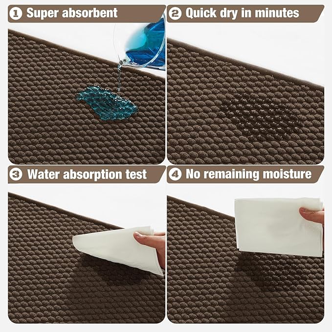 Bathroom Rugs Non Slip Washable, Super Absorbent Thin Bath Mat Small Quick Dry Low Pile Bathroom Rug, Brown 16" x 24" / 1'4" x 2'