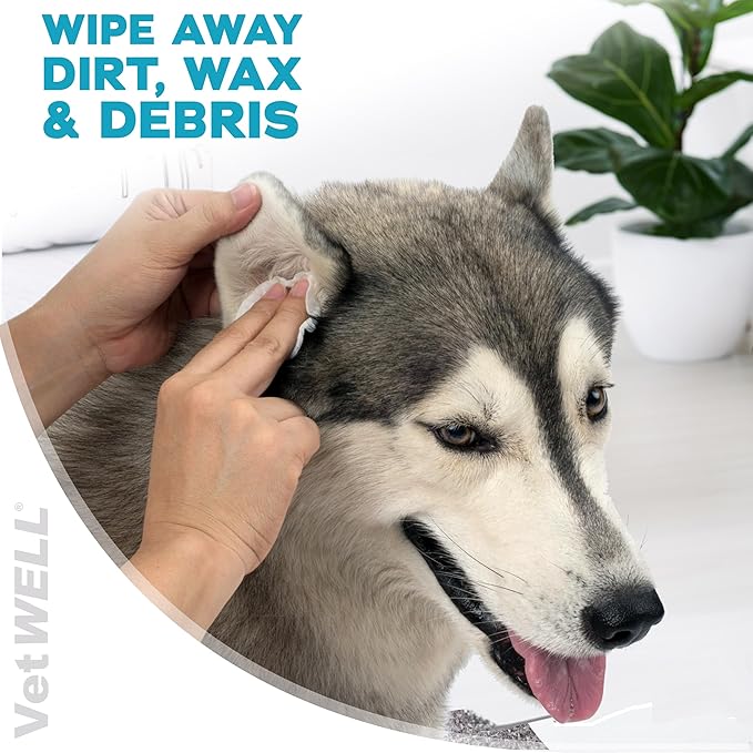 EarWELL by VetWELL Dog Ear Wipes - Otic Cleaning Wipes for Infections and Controlling Ear Odor in Pets - 100 Count