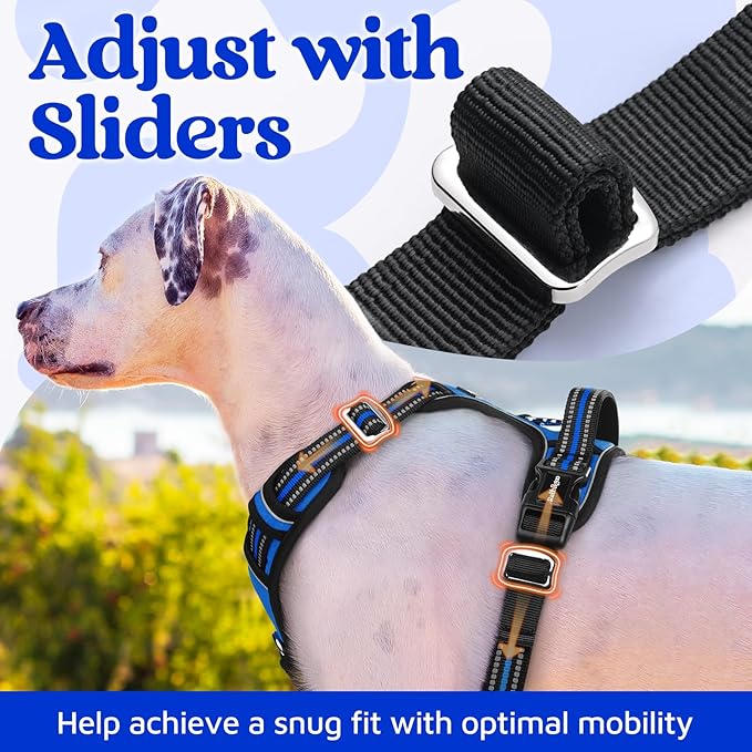 rabbitgoo Dog Harness for Large Dogs, No Pull Pet Vest with 3 Buckles, Adjustable Soft Padded Pet Harness with Easy Control Handle and Reflective Strips, Royal Blue, L