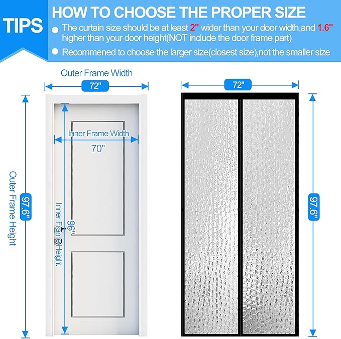 RELIANCER Magnetic Thermal Insulated Door Curtain,Waterproof EVA Door Cover,Fit Doors Size Up To 70"x96",Temperature Protection Insulated Doorway Curtain Partition,Patio Self-Closing Doors Net Screen