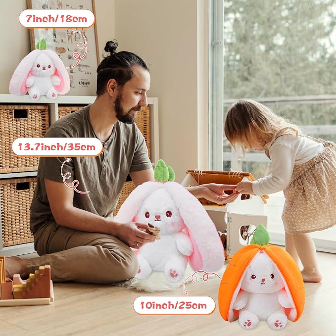 MIAODAM Carrot Strawberry Bunny Stuffed Animal,Squishy Cute Bunny Plush | Reversible Transformable Strawberry Fruit Doll, Funny Christmas/Easter Bunny Plush Gift for Kids