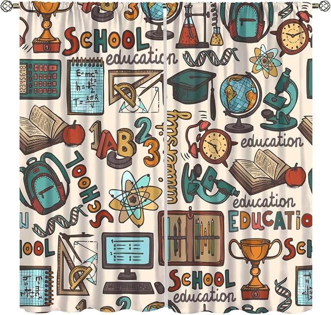 Science Blackout Curtains, Chemistry Science Pharmacy Research Rod Pocket Window Drapes for Kids Girls Boys Bedroom Living Room Set 2 Panels,63x72 Inches