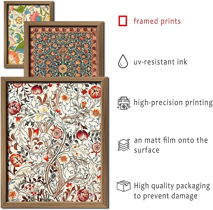 ANERZA 16 PCS Framed William Morris Wall Art Decor, Floral Wall Prints