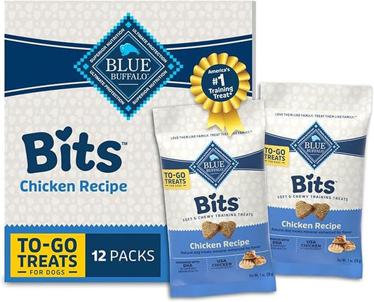 Blue Buffalo Blue Bits Natural Soft Moist Training Dog Treats Togo Chicken Recipe Bags, Contains Twelve (12) oz Bags