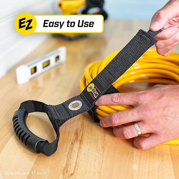 Easy-Carry Wrap-It Storage Straps - 17” (2-Pack) Blaze Orange with Grommet - Extension Cord Hanger Carrying Straps for RV Accessories