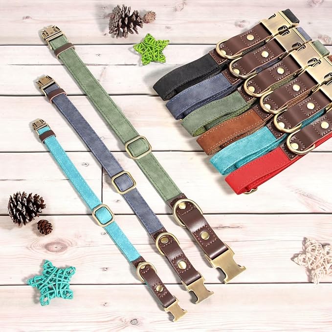 Didog Soft PU Leather Dog Collars for Small Dogs,Classic Adjustable Dog Collars with Quick Release Metal Buckle,Easy Clean and Comfortable with Nylon Lining,Green,S Neck 11-15"