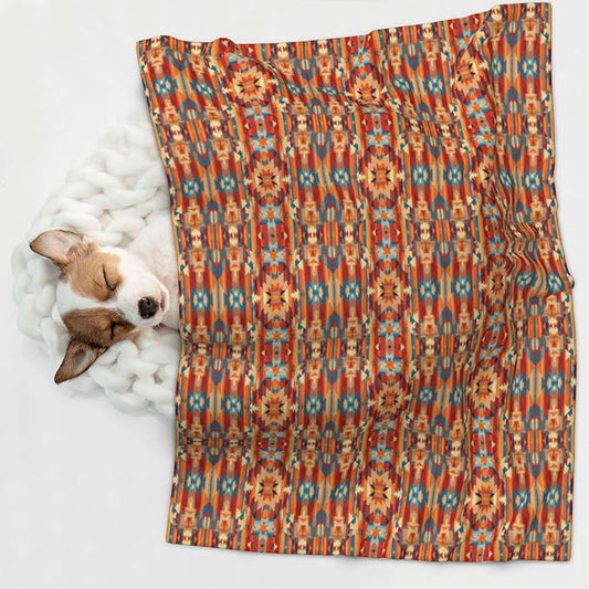 Two Sided Plush Pet Blanket for Warmth Comfort, Ethnic Tribal Navajo Indiana Western Southwest, Reversible Throw with Cozy Nubby Side for Chilly Nights Napping Spots Around House
