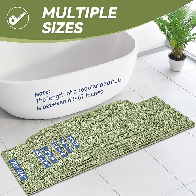 Bcoimo 24"×17" Chenille Bath Mat – Non-Slip with Backing Bath Rug Ultra-Absorbent and Machine Washable Bathroom Mat Quick-Dry Design. Ideal for Bathroom and Tub Areas