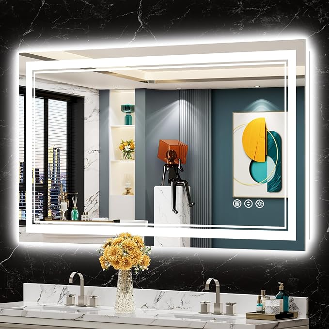 48x28 LED Bathroom Mirror with Lights, Backlit and Front Lit Anti-Fog Lighted