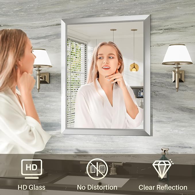 24x36 Inch Brushed Silver Bathroom Mirror