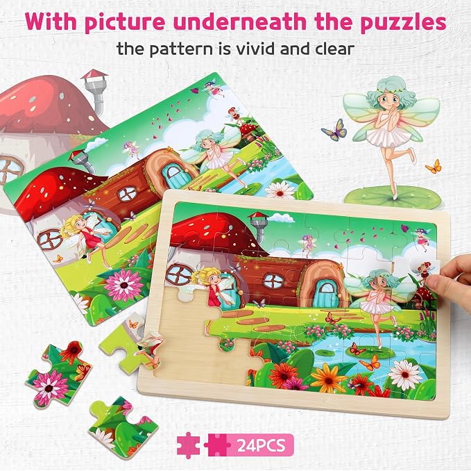 SYNARRY Large Unicorn Mermaid Princess Fairy Wooden Puzzles for Girls 4-6 | Unicorn Mermaid Puzzles for Kids Ages 3-5, Birthday Gifts for Girls, Educational Princess Fairy Toys, Screen-Free Play