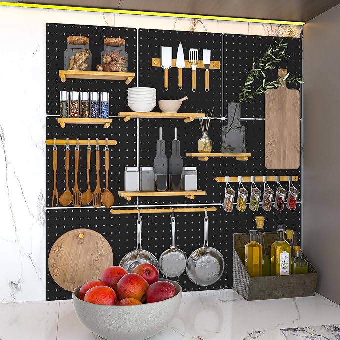 Peg Board, 6 Pack 12"x12" Black Metal Pegboard Panels Pegboards Wall Organizer