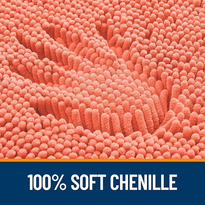 OLANLY Bathroom Rugs 70x46, Extra Soft Absorbent Chenille Bath Rugs, Rubber Backing Quick Dry, Machine Washable Bath Mats for Bathroom Floor, Tub and Shower, Home Decor Accessories, Coral