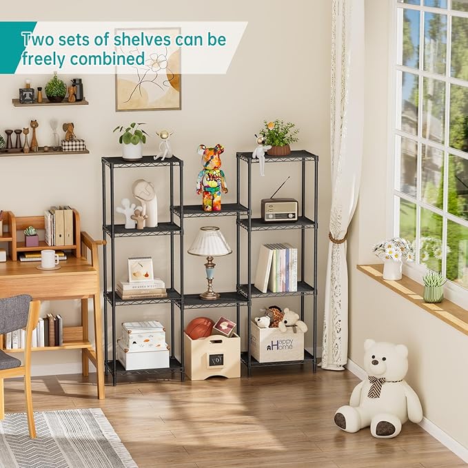Narrow Metal Wire Shelving Unit, 10 x 16 x 55 in – Black