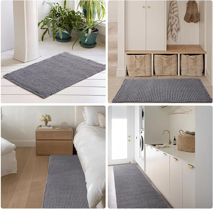 Waffle Bath Mat, Boho Bathroom Rugs Non Slip Washable Super Absorbent Quick Dry Bath Mat Farmhouse Bathroom Decor, 48"x24" Grey