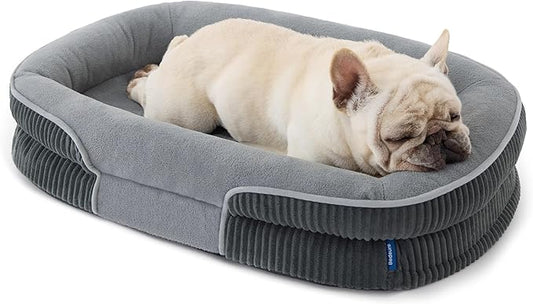 Bedsure Orthopedic Dog Bed Medium Size Dog - 360° Oval Bolster Medium Dogs Beds for Senior Dogs with Waterproof Washable Cover, Comfort Pet Sofa Couch with Ultra-Soft Fleece, Grey, 30"