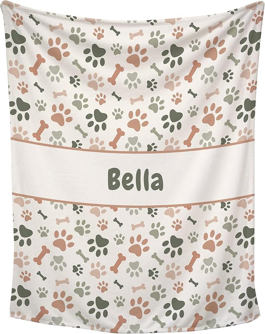 Prints Next Day – Custom 60" x 80" Plush Pet Lightweight Blanket Personalized with Pet Lightweight's Name - Paw Pattern - Gift for Dog Owners - Printed in America