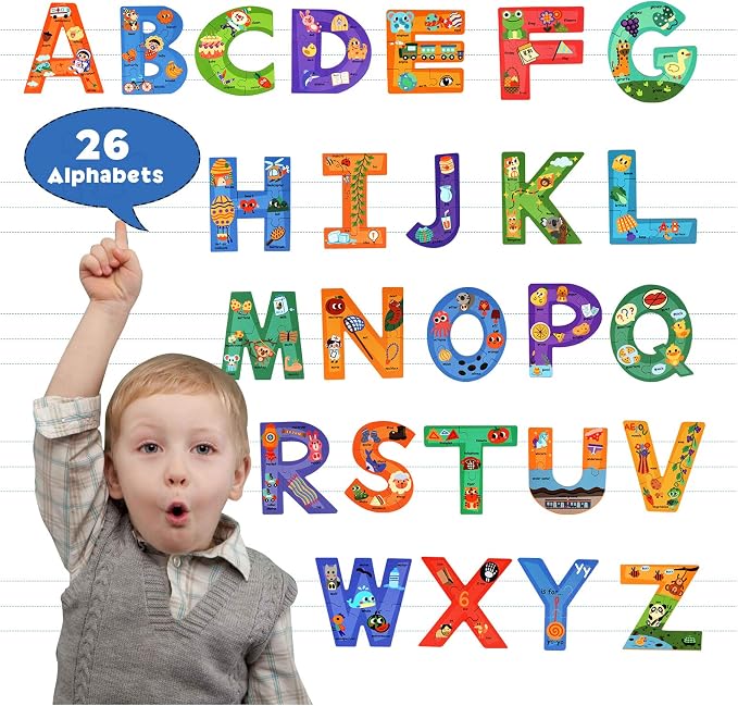 SYNARRY Wooden Alphabet Puzzles for Kids Ages 3-5, ABC Learning for Toddlers Ages 3+, Sight Words Letter Puzzles Montessori Toys Educational STEM for Preschool Boys Girls Kids Gifts