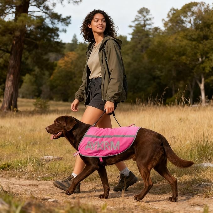 Customize Pink Reflective Dog Vest for XLarge Breeds,High Visibility Dog Safety Vest Harness with Removable Bell Keep Safe from Hunting, Training & Cars Accidents
