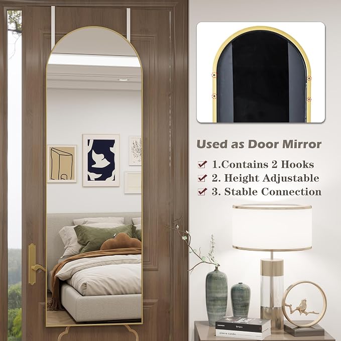 Arched Full Length Door Mirror 14x48, Metal Frame