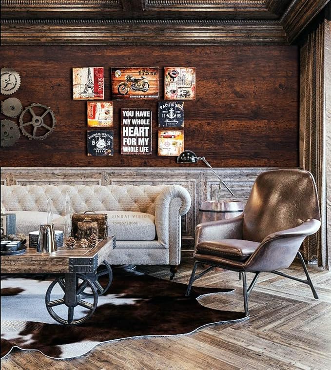 Dimoon 78.7"x17.7"Peel and Stick Wood Wallpaper Red Brown Wood Paper Red Dark