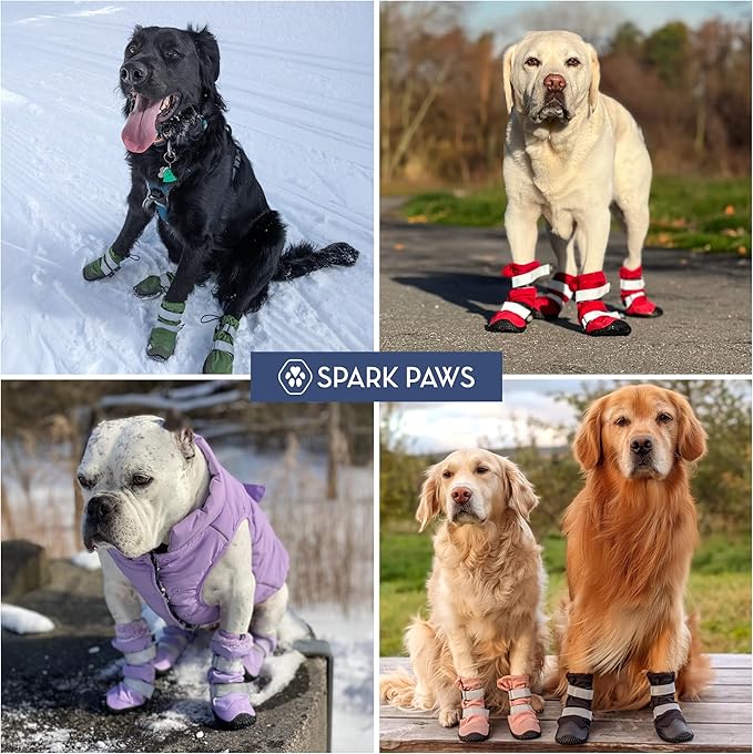 Spark Paws Dog Shoes, Waterproof Dog Boots for Medium to Large Dogs, Non Slip, Breathable Dog Booties and Paw Protectors - 4PCS Doggie Hiking Boots with Reflective Straps - Lilac, Size 1