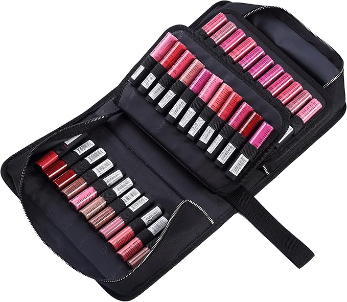 ROWNYEON Lipstick Organizer Case Lipstick Holder Portable Lipstick Bag Travel Makeup Bag Cosmetic Case Large Capacity Lipstick Carrying Case Makeup Artist Lip Gloss Storage Bag