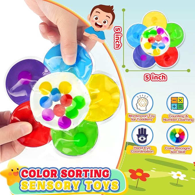 12PC Sensory Travel Toys Pack for Toddler 3 4 5 Year Old Quiet Airplane Travel Activities Essential with Icd Writing Tablet Suction Cup Color Sorting Toy for Kid ADHD Autistic Fidget Gift