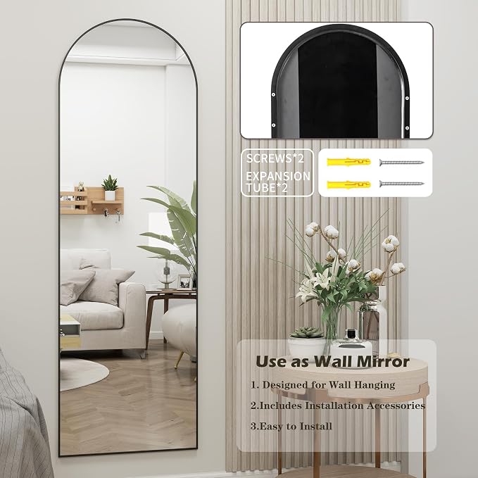 Arched Full Length Door Mirror 14x48, Metal Frame