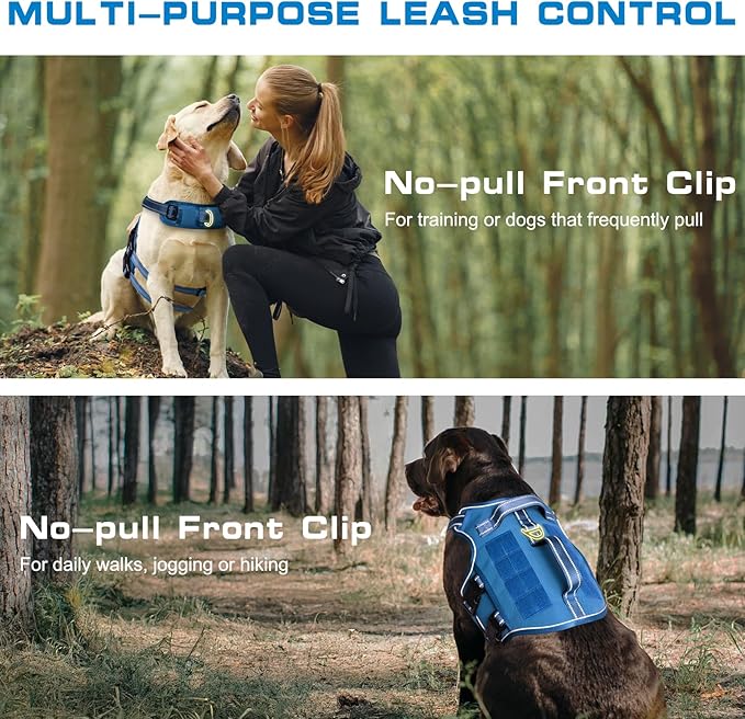 Tactical Dog Harness Medium Sized, Heavy Duty No Pull Dog Harness with Handle, Easy On and Off Service Dog Vest with Molle System, Reflective Pet Vest for Walking Hiking Training