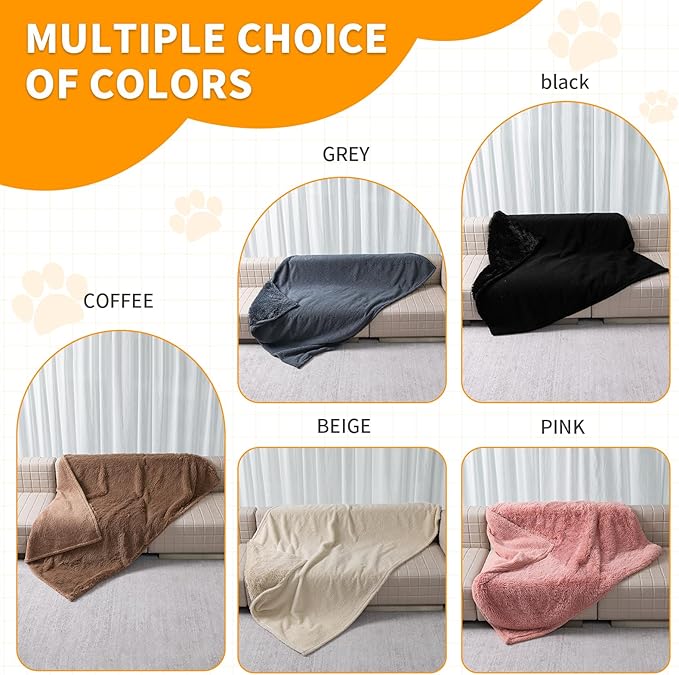 Calming Dog Blanket,Waterproof Long Faux Fur Pet Blankets for Medium Puppy Cat Reverible Sofa Couch Covers Washable Pets Ded Cover Cream S-40x28in