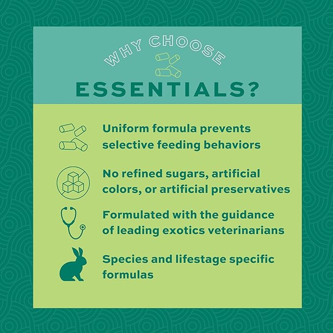 Oxbow Essentials Rabbit Food, Adult, Made with Oxbow Timothy Hay for Rabbit, Pet Pellets with Vitamins & Minerals, Small Animal Pet Products, Bunny Food, Made in USA, High Fiber, 25 lb. bulk bag