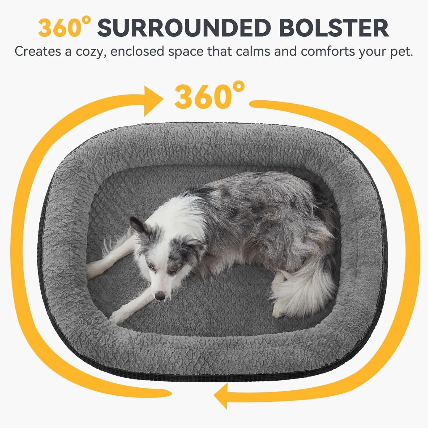 JOEJOY Orthopedic Dog Bed for Extra Large Dogs, Egg-Crate Memory Foam Pet Bed with Bolster Sides, Waterproof Lining, Removable Washable Cover & Non-Slip Bottom, Black