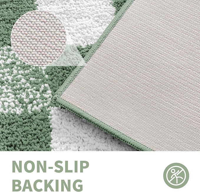 CozeCube Checkered Bath mats for Bathroom Non Slip, Plush Shaggy Bath Rugs for Bathroom Washable, Buffalo Plaid Bath mat, Sage Green, 47" x 24"