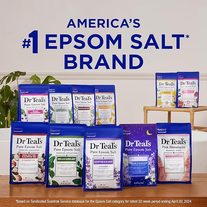 Dr Teal's Epsom Salt Magnesium Soak, Black Elderberry with Vitamin D, 3 lbs (Pack of 4)