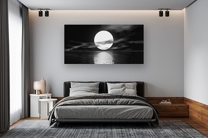 Cao Gen Decor Art S06462 Wall Art Canvas Sea White Full Moon in Night Picture
