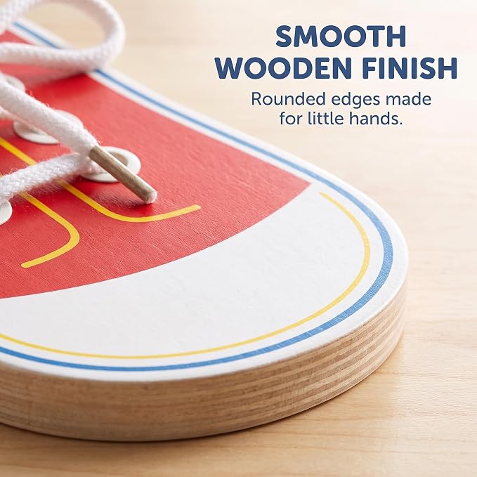 Wooden Threading Shoes Training Board, Learn to Tie Laces, Wooden Learn to Tie Your Own Shoes Threading Lacing Shoes Training Early Learning Kits | Threading Lacing Shoes Training Board Early Learning