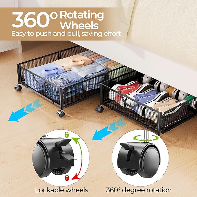 Metal Rolling Under Bed Storage, 2 Pack – Black