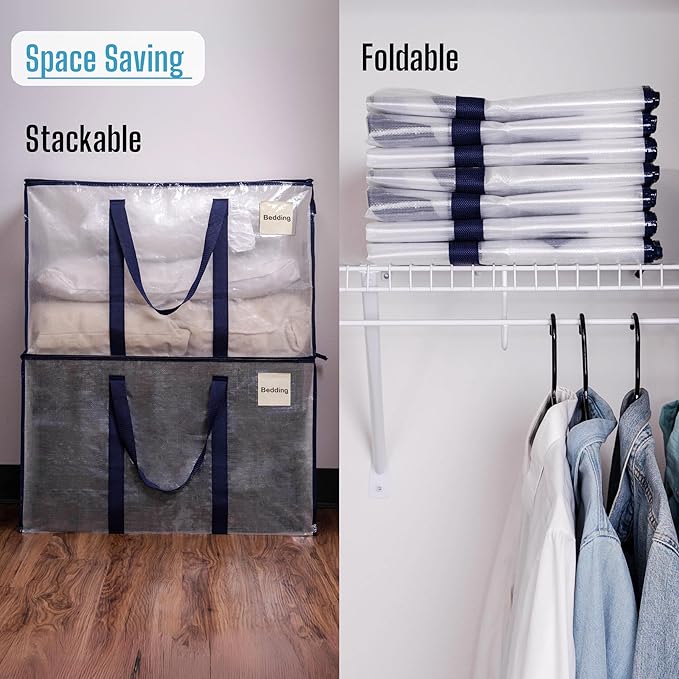 VENO 8 Pack Moving Bags and Large Christmas Decoration Storage Bins with lids. Alternative to Moving Boxes, Packing Supplies for College. Heavy Duty Totes (Clear, 8 Pack)