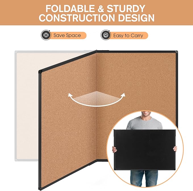 Extra Large Cork Bulletin Board 60" X 36", Foldable Notice Pin Board