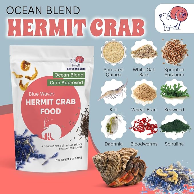 Snout and Shell Hermit Crab Food Variety Pack – Blue Waves, Protein Mix & Summer Sunset – High-Protein Whole Food Diet with Seafood, Seeds, Fruits & Flowers – Natural Foraging Blend for Healthy Crabs