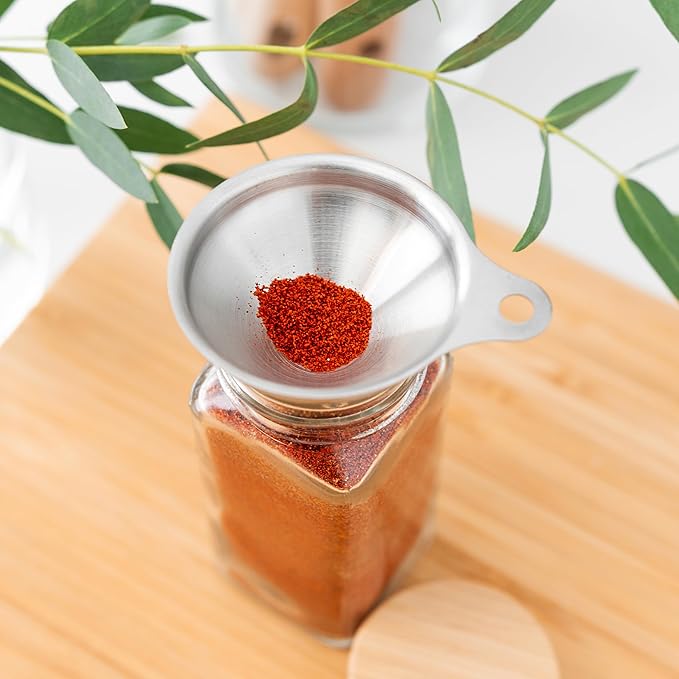SAVVY & SORTED Glass Spice Jars with Label, 24PK Bamboo Jar Spices Set 4oz, 374 Spice Labels, Pepper Grinder, Empty Herb Seasoning Containers, Funnel and Shaker Lids