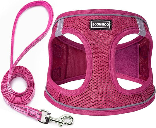 Dog Harness with Leash Set, No Pull Adjustable Reflective Step-in Puppy Pet Vest Harnesses for Small Medium Large Dogs and Cats,Rose Red XS