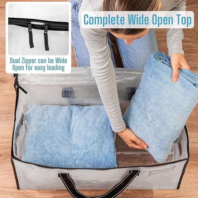 VENO 8 Pack Moving Bags, Christmas Storage Bins, Moving Boxes Alternative, Comforter and Blanket Storage Bags, College Dorm Packing Supplies, Foldable Heavy-Duty Tote (Clear, 8 Pack)
