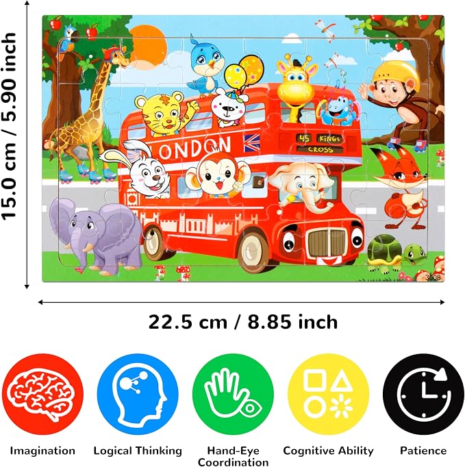 Puzzles for Kids Ages 4-8, 14 Pack Wooden Jigsaw Puzzles 30 Pieces Preschool Educational Learning Toys Set for Toddler Boys and Girls Stocking Stuffers
